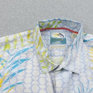 Tommy Bahama Mens XL 100% Silk Tropical Palm Print Button Up Shirt Camp Loop‎